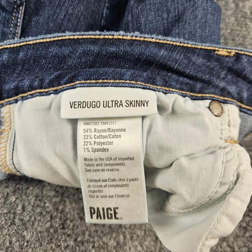 Paige Verdugo Ultra Skinny Distressed Jeans Dark Wash Size 31 Indigo Denim‎